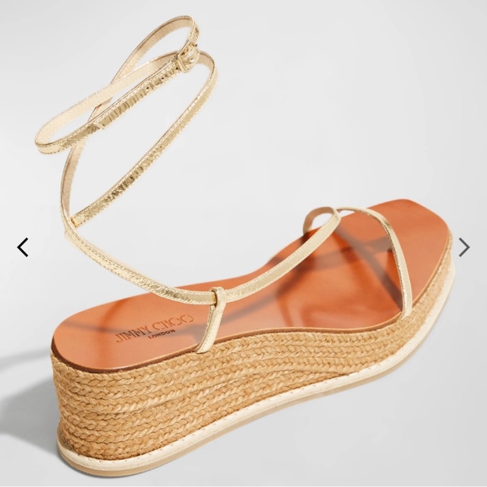 Jimmy Choo Drive 60 Metallic Wedge Espadrille Strappy Sandal Shoe Women's 42 - Picture 3 of 13